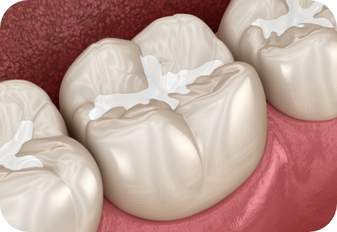 Illustration of teeth with tooth-colored fillings